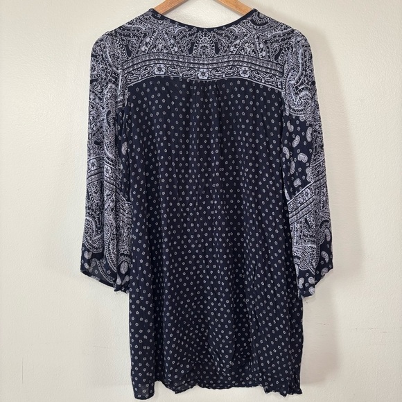 Angie Boho Navy Blue Paisley Floral Print Spring Tunic Mini Dress Size S - Picture 6 of 6